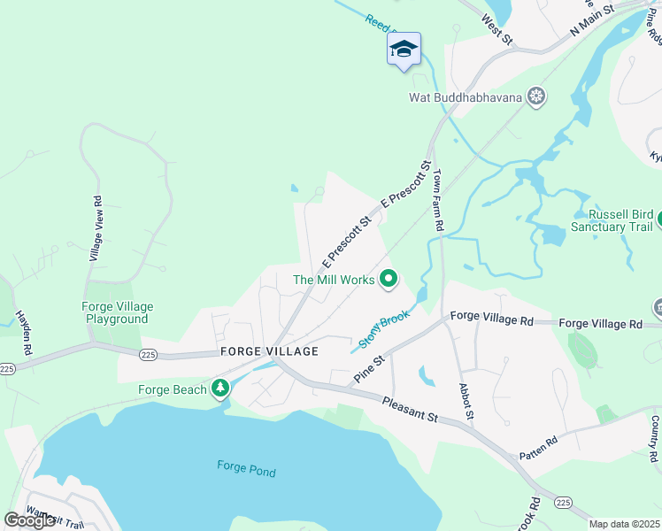 map of restaurants, bars, coffee shops, grocery stores, and more near 38 East Prescott Street in Westford