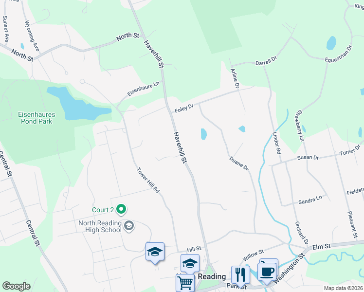 map of restaurants, bars, coffee shops, grocery stores, and more near 201 Haverhill Street in North Reading