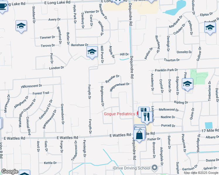 map of restaurants, bars, coffee shops, grocery stores, and more near 2850 Wagonwheel Drive in Troy