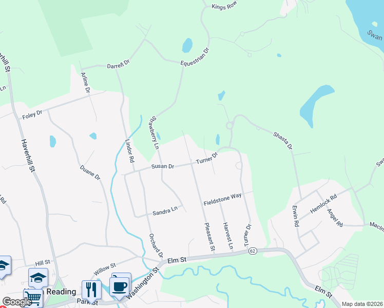 map of restaurants, bars, coffee shops, grocery stores, and more near 35 Pleasant Street in North Reading