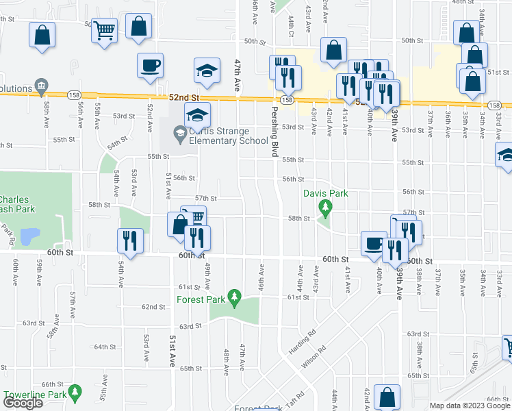 map of restaurants, bars, coffee shops, grocery stores, and more near 5650 46th Avenue in Kenosha