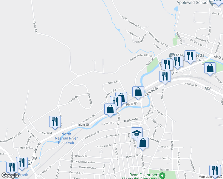 map of restaurants, bars, coffee shops, grocery stores, and more near 66 Almount Road in Fitchburg