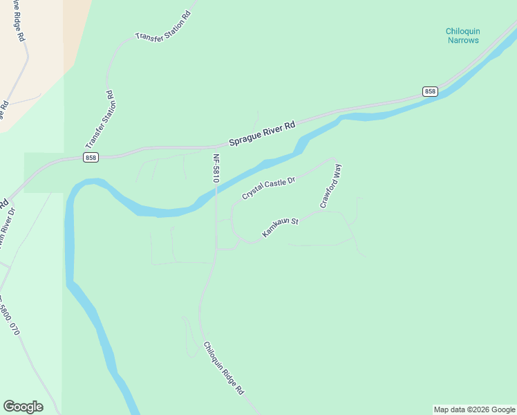 map of restaurants, bars, coffee shops, grocery stores, and more near Crystal Castle Drive in Chiloquin