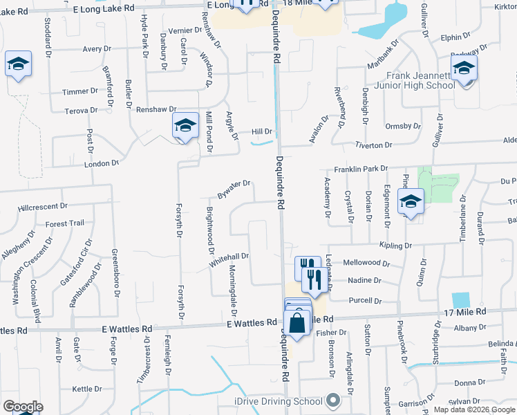 map of restaurants, bars, coffee shops, grocery stores, and more near 2932 Wagonwheel Drive in Troy