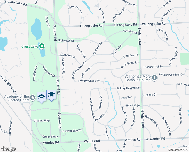 map of restaurants, bars, coffee shops, grocery stores, and more near 762 Rock Spring Road in Bloomfield Hills