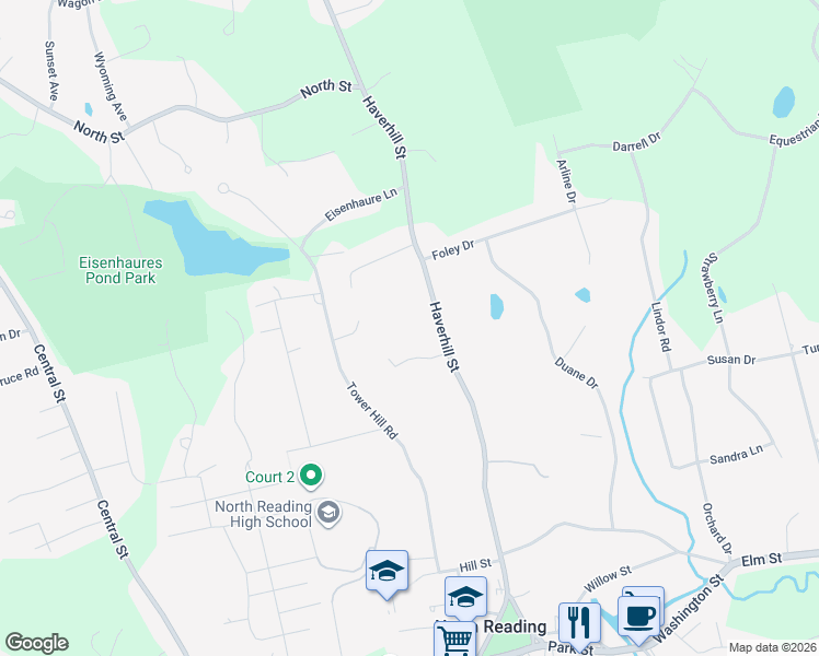 map of restaurants, bars, coffee shops, grocery stores, and more near 202 Haverhill Street in North Reading