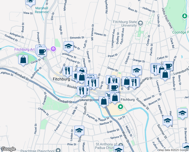 map of restaurants, bars, coffee shops, grocery stores, and more near 51 Blossom Street in Fitchburg