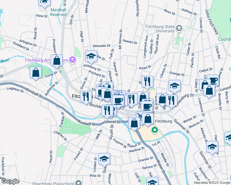 map of restaurants, bars, coffee shops, grocery stores, and more near in Fitchburg