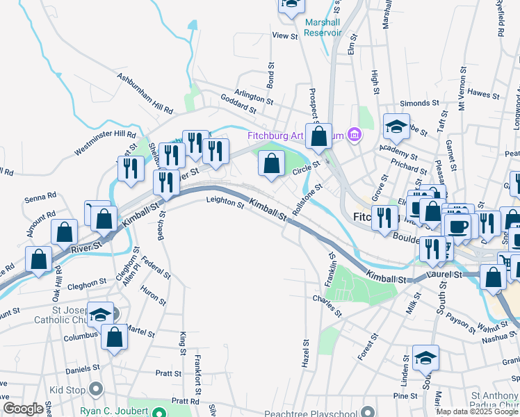 map of restaurants, bars, coffee shops, grocery stores, and more near 49 Leighton Street in Fitchburg