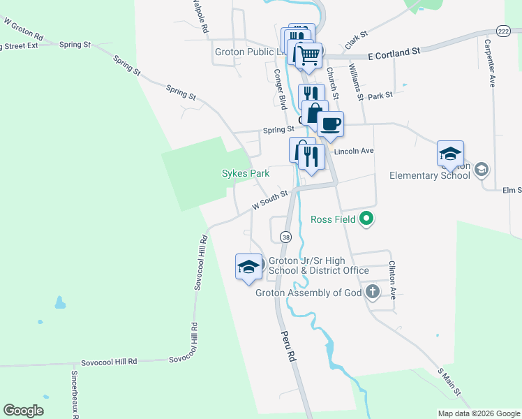 map of restaurants, bars, coffee shops, grocery stores, and more near 108 Hamilton Square in Groton