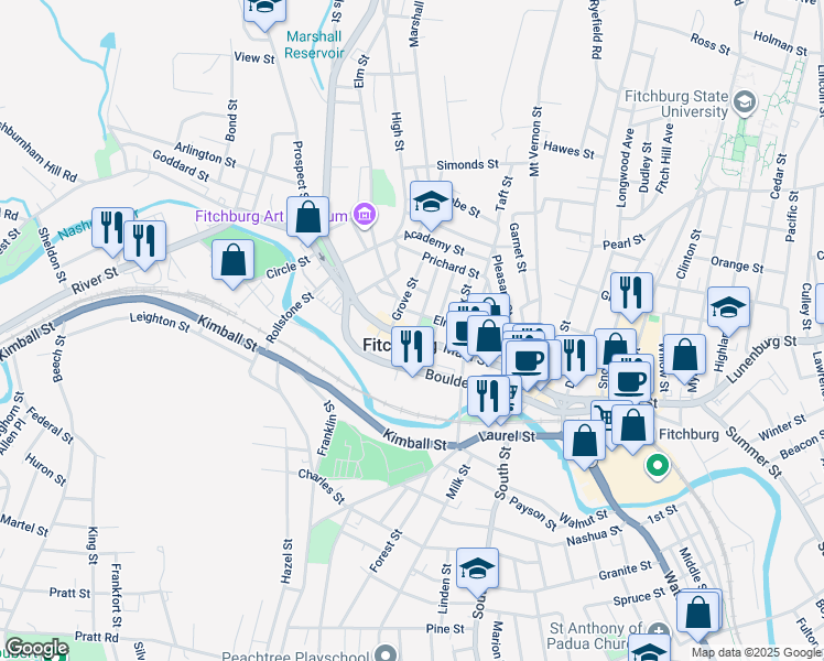 map of restaurants, bars, coffee shops, grocery stores, and more near in Fitchburg