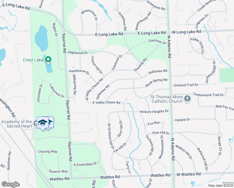 map of restaurants, bars, coffee shops, grocery stores, and more near 762 Rock Spring Road in Bloomfield Hills