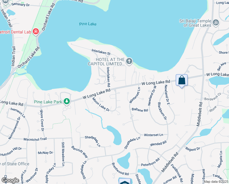 map of restaurants, bars, coffee shops, grocery stores, and more near 2915 Moon Lake Drive in West Bloomfield Township