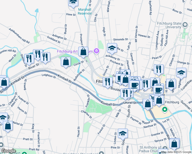 map of restaurants, bars, coffee shops, grocery stores, and more near 718 Main Street in Fitchburg