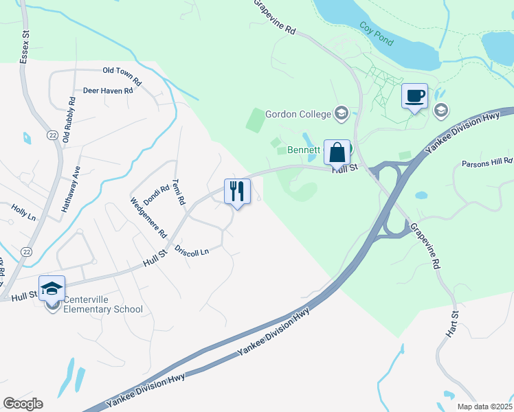 map of restaurants, bars, coffee shops, grocery stores, and more near 7 Nicole Avenue in Beverly
