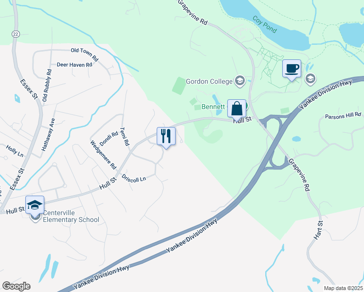 map of restaurants, bars, coffee shops, grocery stores, and more near 7 Nicole Avenue in Beverly