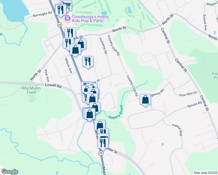 map of restaurants, bars, coffee shops, grocery stores, and more near 5 Gold Crest Drive in North Reading