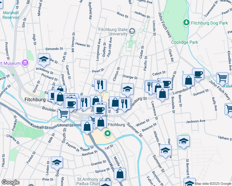 map of restaurants, bars, coffee shops, grocery stores, and more near 19 Morris Street in Fitchburg