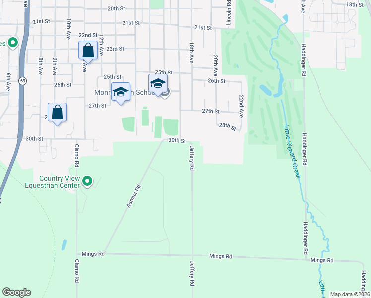 map of restaurants, bars, coffee shops, grocery stores, and more near W5625 30th Street in Monroe