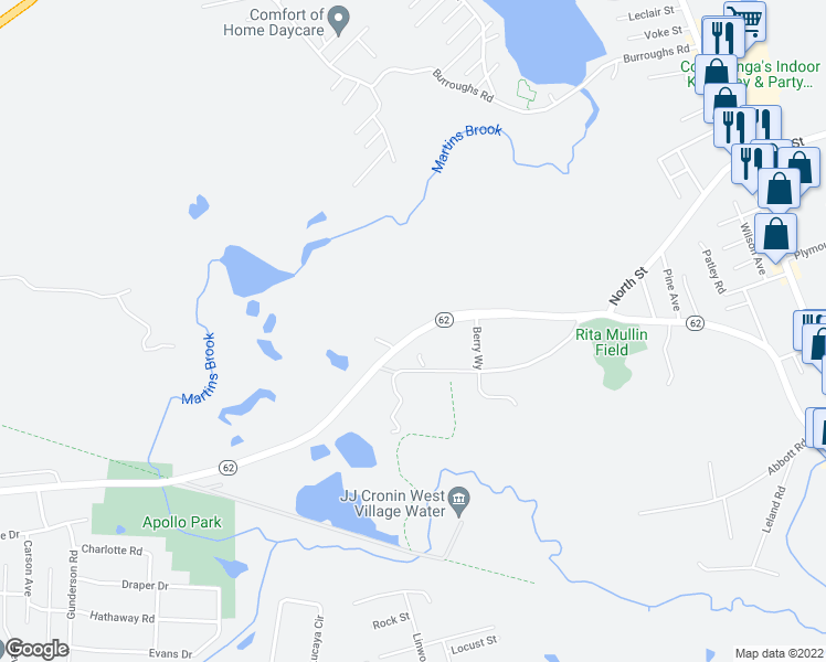 map of restaurants, bars, coffee shops, grocery stores, and more near Salem Street in North Reading