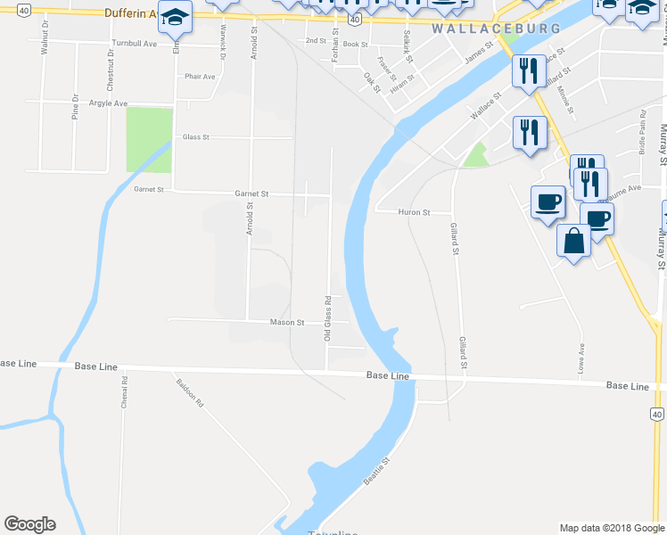 map of restaurants, bars, coffee shops, grocery stores, and more near 953 Old Glass Road in Chatham-Kent