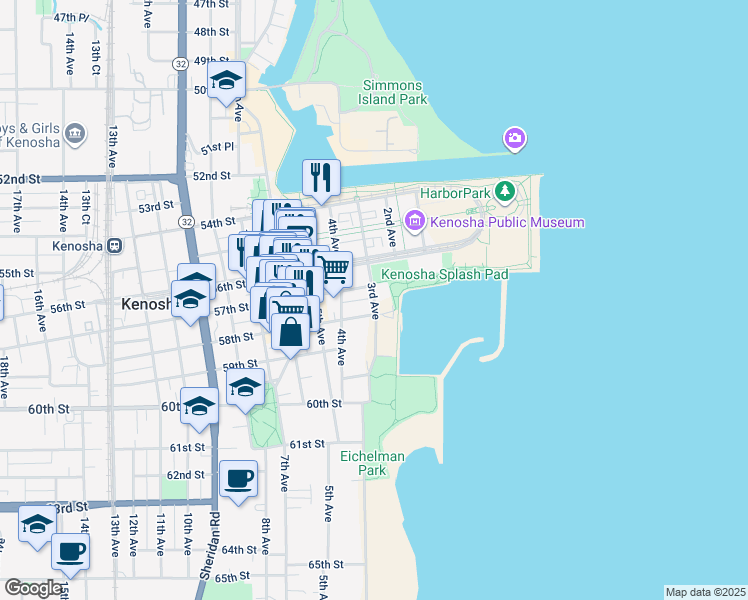 map of restaurants, bars, coffee shops, grocery stores, and more near 5717 3rd Avenue in Kenosha