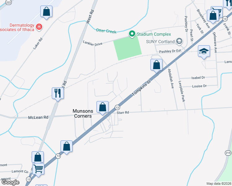 map of restaurants, bars, coffee shops, grocery stores, and more near 1069 Halstead Drive in Cortland