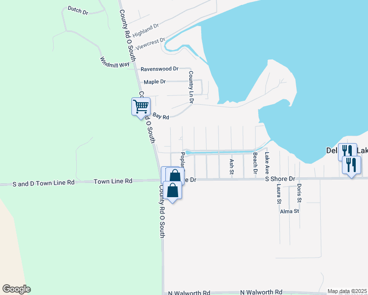 map of restaurants, bars, coffee shops, grocery stores, and more near 4222 Poplar Drive in Delavan