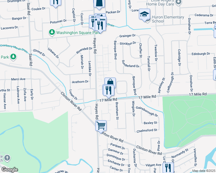 map of restaurants, bars, coffee shops, grocery stores, and more near 39312 Heatherheath Drive in Clinton Township