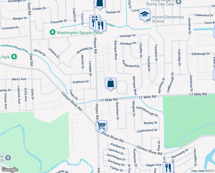 map of restaurants, bars, coffee shops, grocery stores, and more near 39312 Heatherheath Drive in Clinton Township