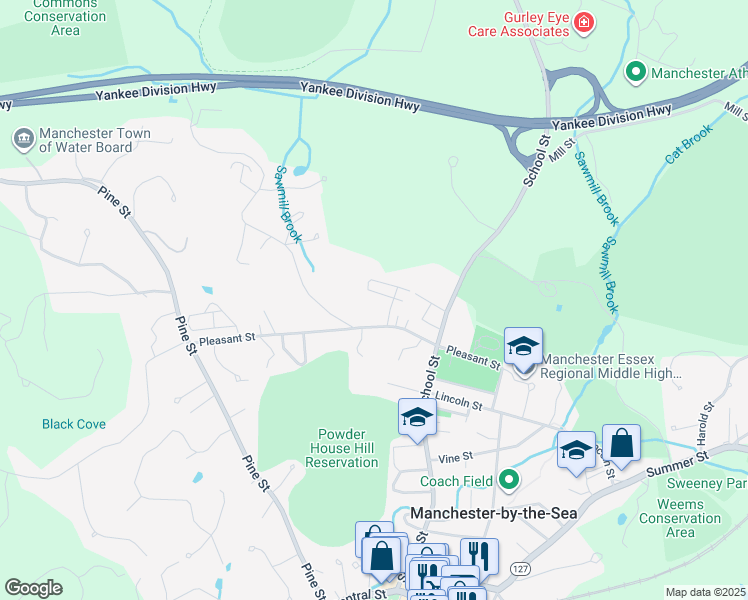 map of restaurants, bars, coffee shops, grocery stores, and more near 7 Knight Road in Manchester-by-the-Sea