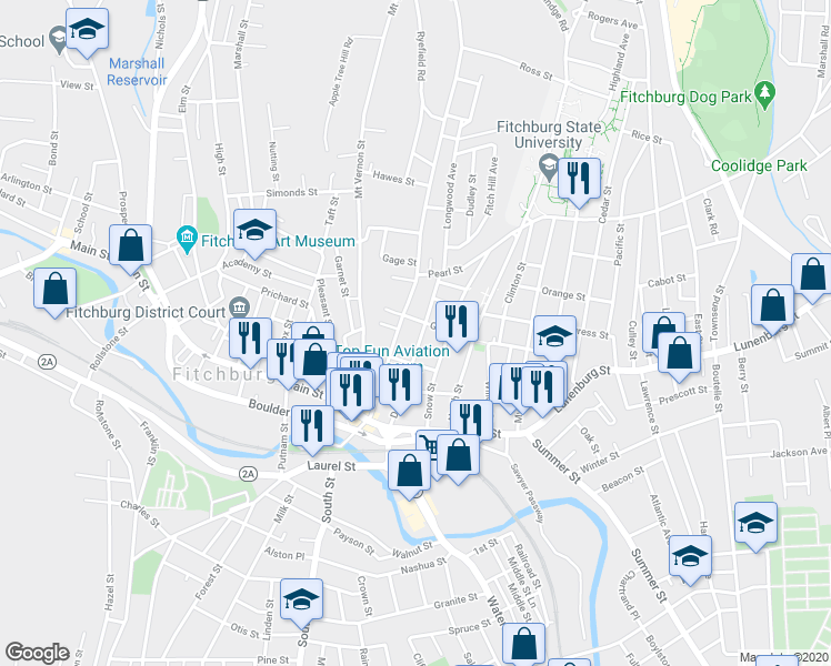 map of restaurants, bars, coffee shops, grocery stores, and more near 102 Day Street in Fitchburg