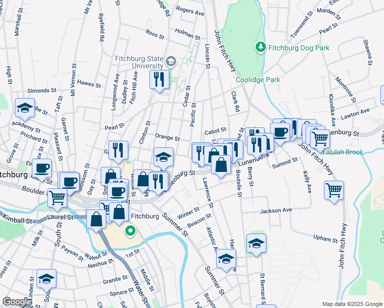 map of restaurants, bars, coffee shops, grocery stores, and more near 13 Pacific Street in Fitchburg
