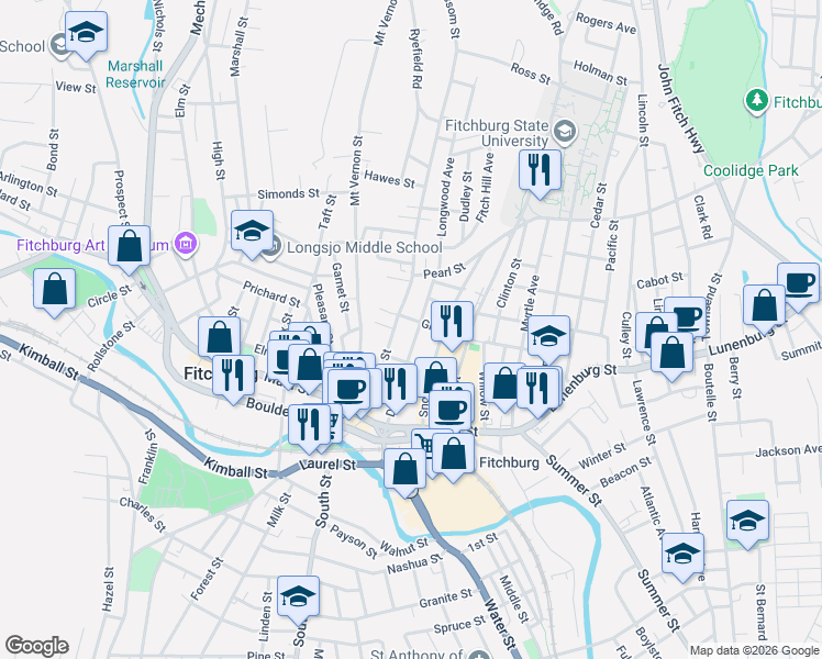 map of restaurants, bars, coffee shops, grocery stores, and more near 109 Day Street in Fitchburg