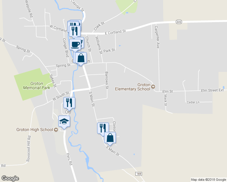 map of restaurants, bars, coffee shops, grocery stores, and more near 307 Barrows St in Groton