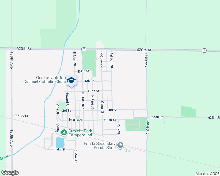 map of restaurants, bars, coffee shops, grocery stores, and more near 500-598 Fairburn Street in Fonda