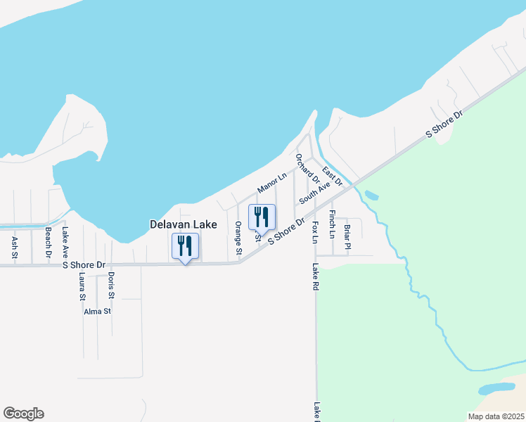 map of restaurants, bars, coffee shops, grocery stores, and more near 4205 Pleasant Street in Delavan