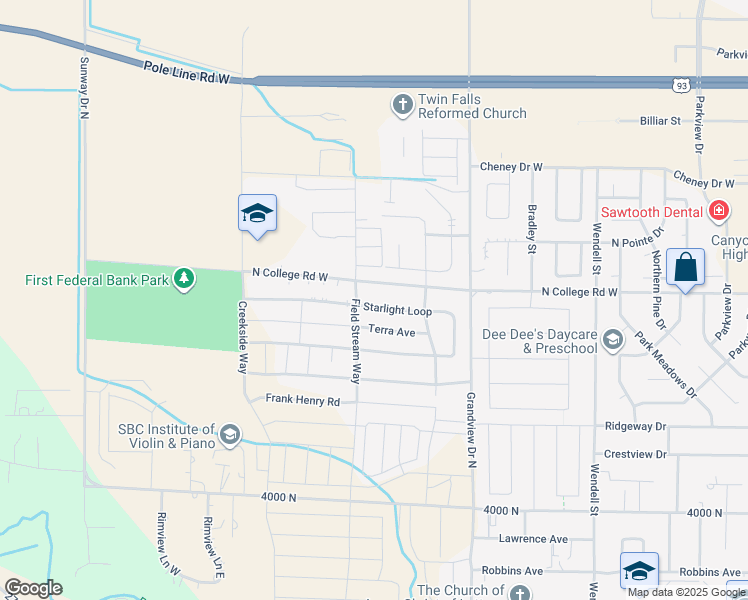 map of restaurants, bars, coffee shops, grocery stores, and more near 1096 Sunnybrook Avenue in Twin Falls