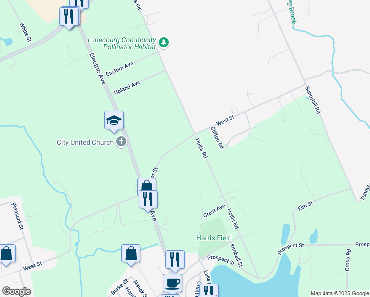 map of restaurants, bars, coffee shops, grocery stores, and more near 428 West Street in Lunenburg