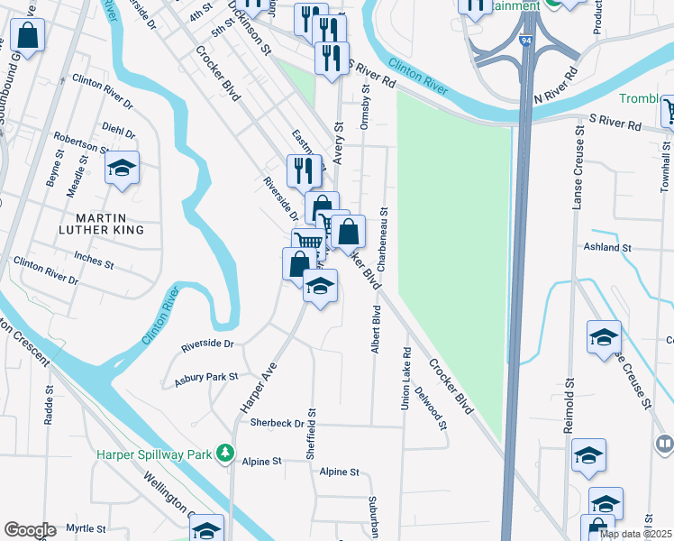 map of restaurants, bars, coffee shops, grocery stores, and more near 38992 Farmcrest Street in Clinton Township