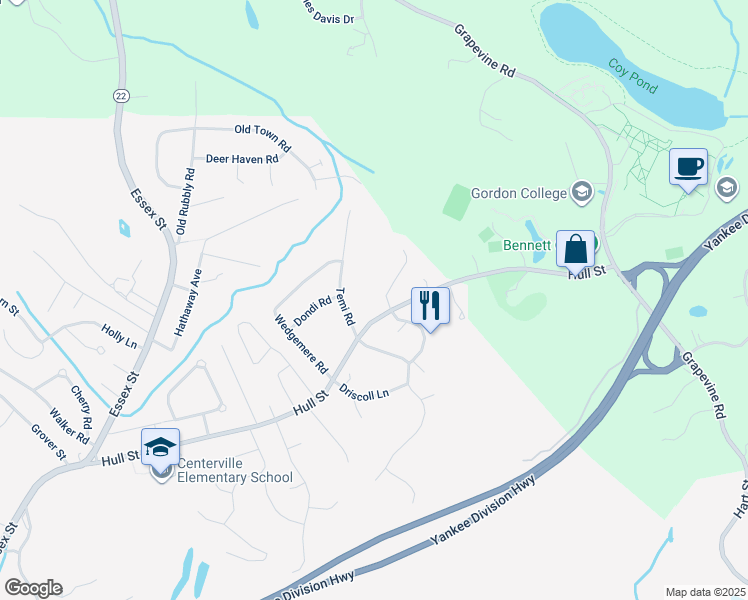 map of restaurants, bars, coffee shops, grocery stores, and more near 2 Arbella Dr in Beverly