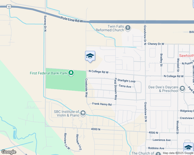 map of restaurants, bars, coffee shops, grocery stores, and more near 1186 Starlight Loop in Twin Falls