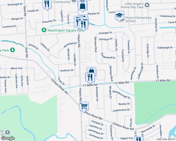 map of restaurants, bars, coffee shops, grocery stores, and more near 39312 Heatherheath Drive in Clinton Township