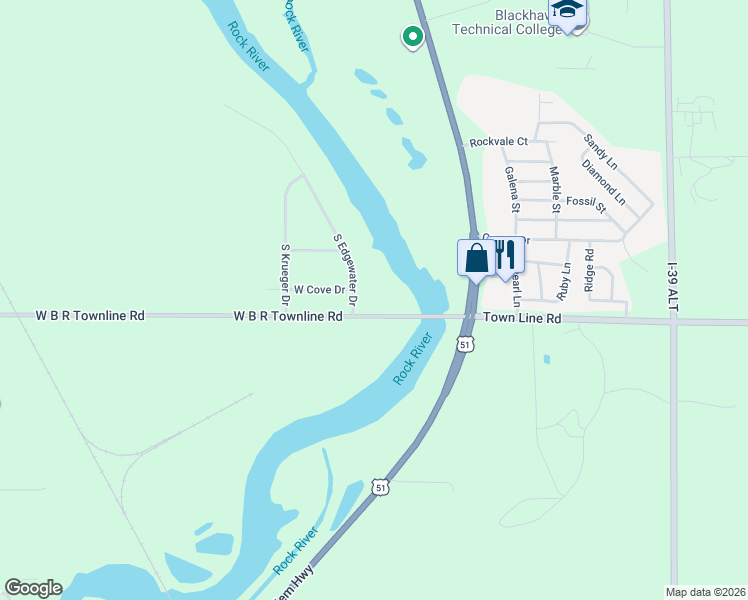 map of restaurants, bars, coffee shops, grocery stores, and more near 6553 South Edgewater Drive in Beloit