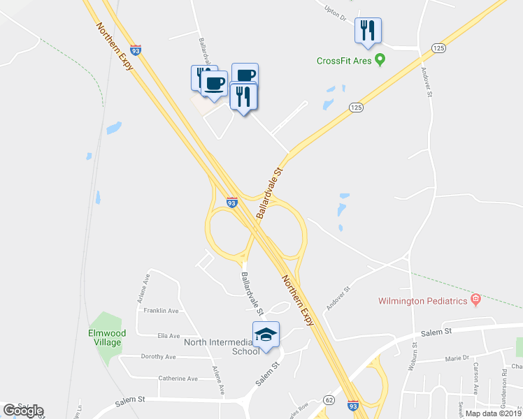 map of restaurants, bars, coffee shops, grocery stores, and more near 112 Ballardvale Street in Wilmington