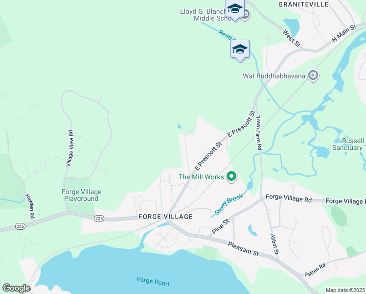 map of restaurants, bars, coffee shops, grocery stores, and more near 17 Orchard Street in Westford