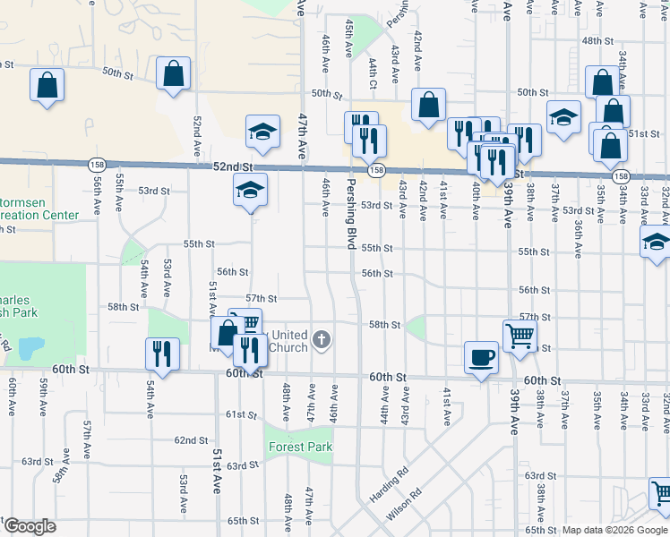 map of restaurants, bars, coffee shops, grocery stores, and more near 5527 46th Avenue in Kenosha
