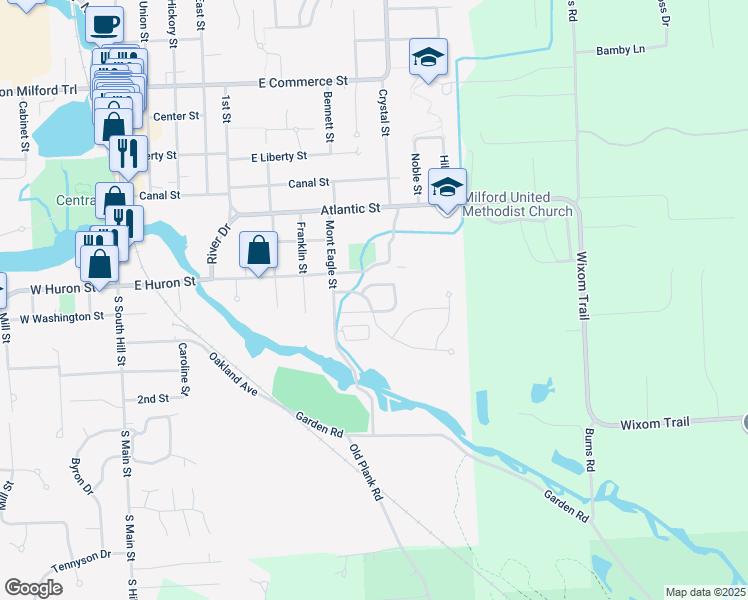 map of restaurants, bars, coffee shops, grocery stores, and more near 991 Riverstone Circle in Milford Charter Township