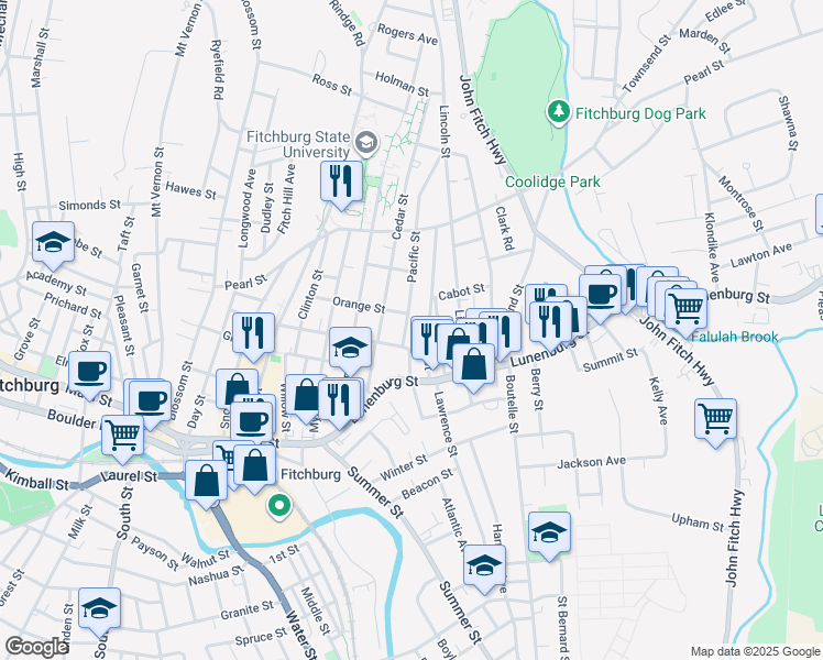 map of restaurants, bars, coffee shops, grocery stores, and more near 13 Pacific Street in Fitchburg