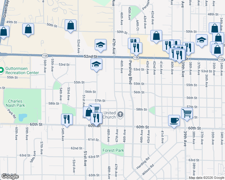 map of restaurants, bars, coffee shops, grocery stores, and more near 5522 47th Avenue in Kenosha